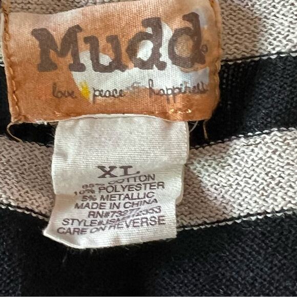 MUDD THIN SWEATER LONG SLEEVE STRIPED BLACK/GOLD SHIMMER SEQUIN COTTON BLEND - Picture 9 of 10